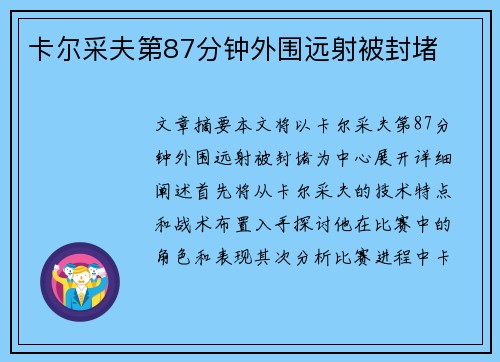 卡尔采夫第87分钟外围远射被封堵